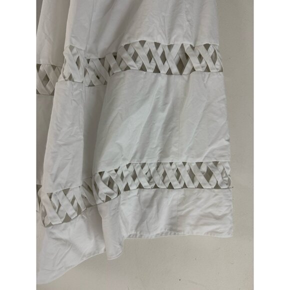 Alice + Olivia "Morina" White Cotton Full A-Line Skirt With Lattice Trim Sz 8 - Picture 3 of 7